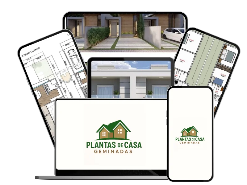 Plantas de Casa Geminada - Mockup com dispositivos mostrando projetos arquitetônicos